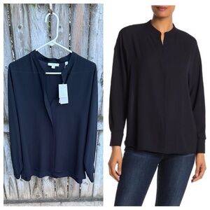 Vince NWT Split Back Popover Blouse in Black long sleeved machine wash L